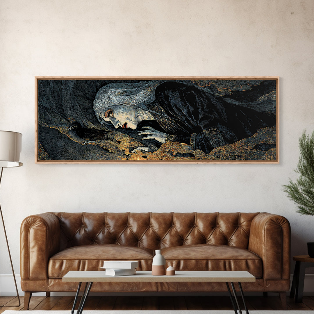 The Tattered Wraith, Stained Glass Gothic Art, Extra Wide Wall Art, Dark Fantasy Wall Art, Framed Canvas Print, Halloween Wall Art