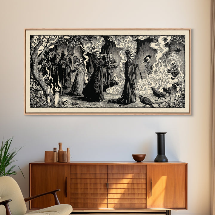 The Tattered Wraith, Macabre Folk Print Art, Wide Panoramic Art, Gothic Horror Wall Art, Canvas Print, Halloween Wall Art