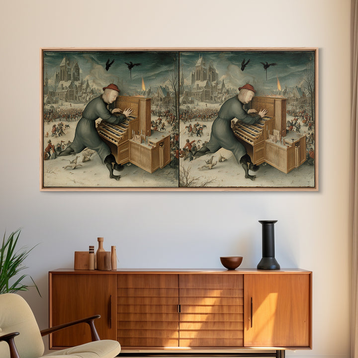 The Phantom Organist, Northern Renaissance Horror, Wide Panoramic Art, Dark Fantasy Wall Art, Canvas Print, Halloween Wall Art