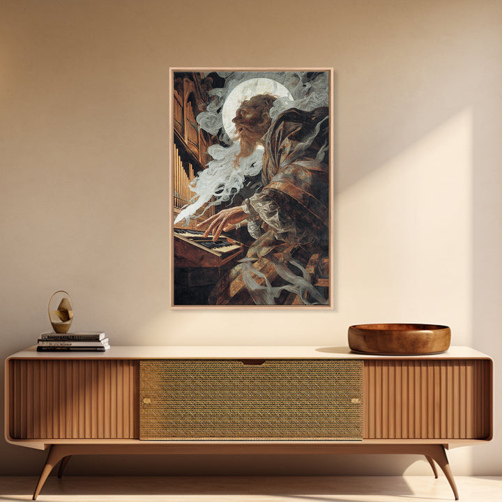 The Phantom Organist, Dark Renaissance Art, Vertical Wall Art, Dark Fantasy Wall Art, Canvas Print, Halloween Wall Art