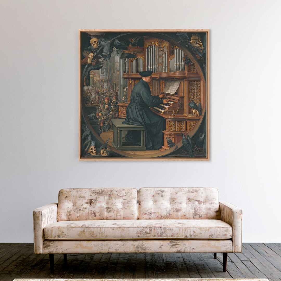The Phantom Organist, Danse Macabre Art, Square Wall Art, Dark Halloween Decor, Canvas Print, Halloween Wall Art