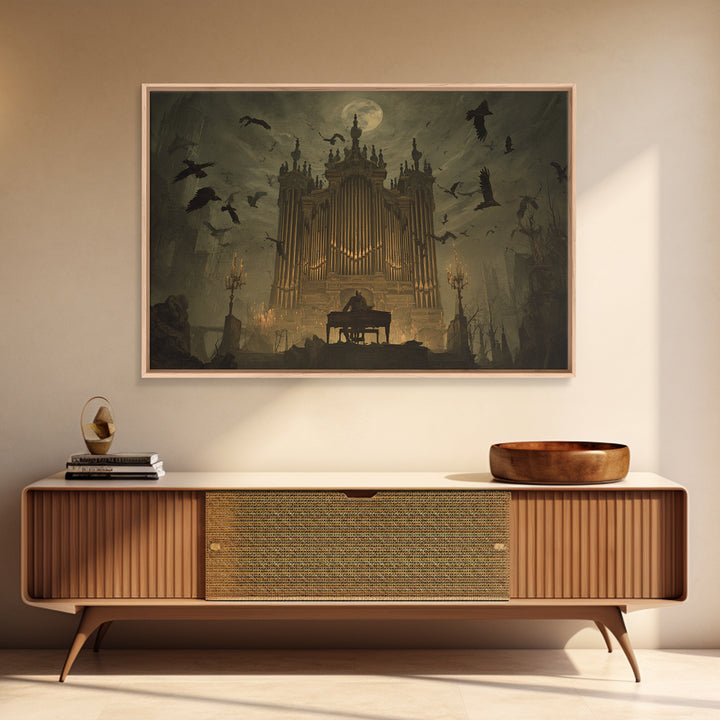 The Phantom Organist, Romantic Gothic Landscape, Landscape Wall Art, Dark Halloween Decor, Framed Canvas Print, Halloween Wall Art
