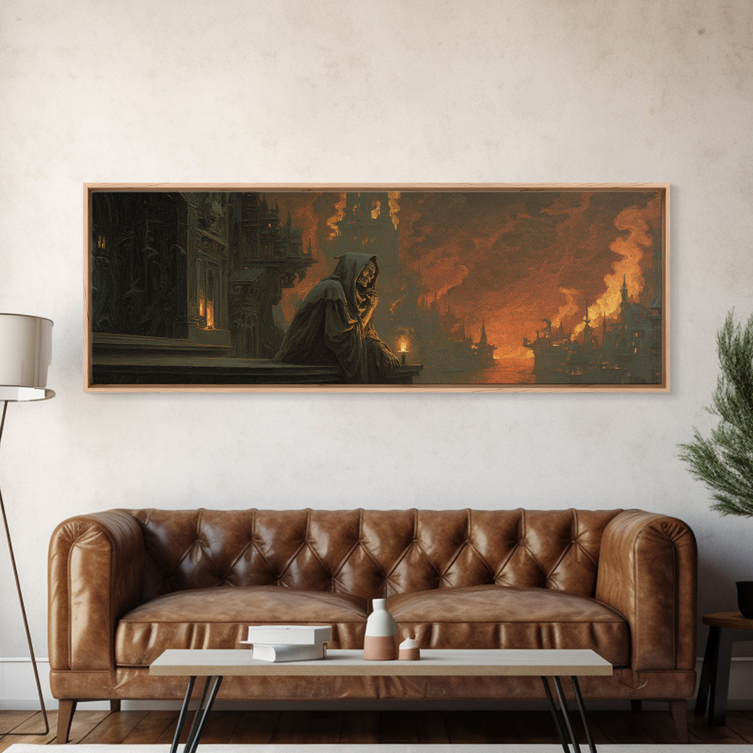 The Phantom Organist, Apocalyptic Romantic Art, Extra Wide Wall Art, Dark Halloween Decor, Canvas Print, Halloween Wall Art