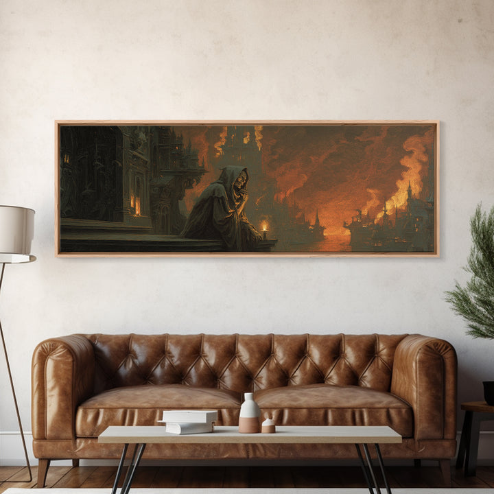 The Phantom Organist, Apocalyptic Romantic Art, Extra Wide Wall Art, Dark Halloween Decor, Canvas Print, Halloween Wall Art