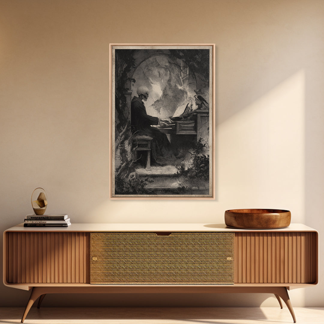 The Phantom Organist, Symbolist Dream Art, Vertical Wall Art, Gothic Horror Wall Art, Framed Canvas Print, Halloween Wall Art
