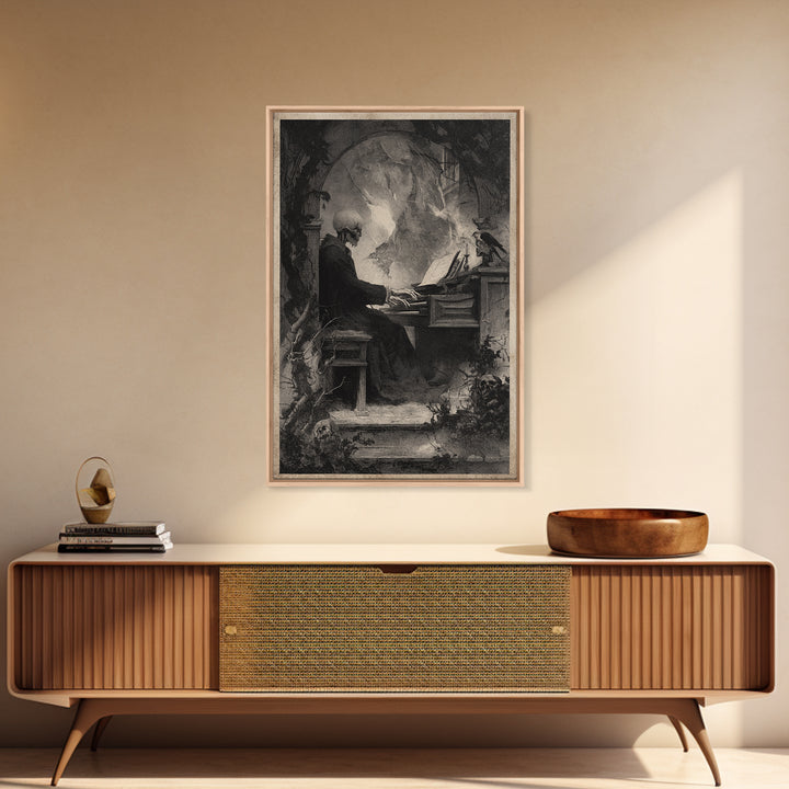 The Phantom Organist, Symbolist Dream Art, Vertical Wall Art, Gothic Horror Wall Art, Framed Canvas Print, Halloween Wall Art