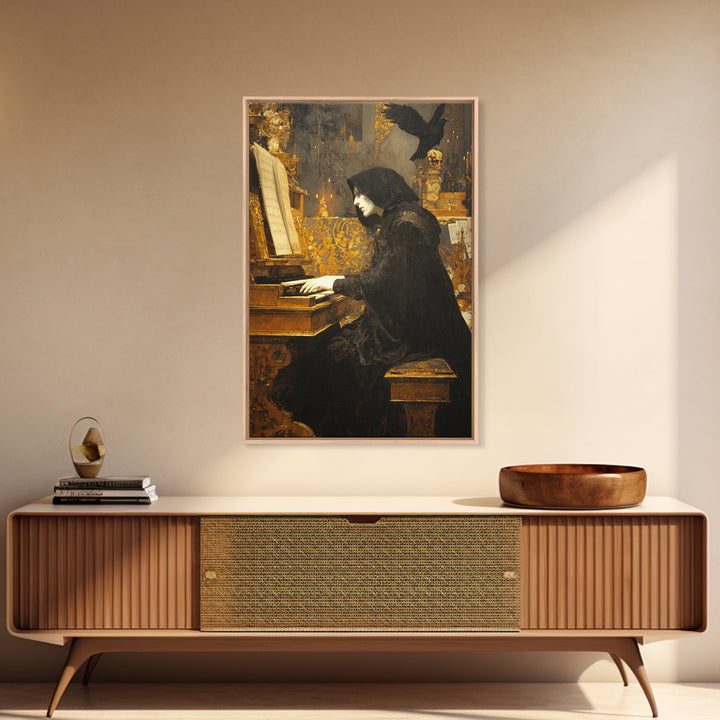The Phantom Organist, Ornate Symbolist Art, Vertical Wall Art, Dark Fantasy Wall Art, Framed Canvas Print, Halloween Wall Art