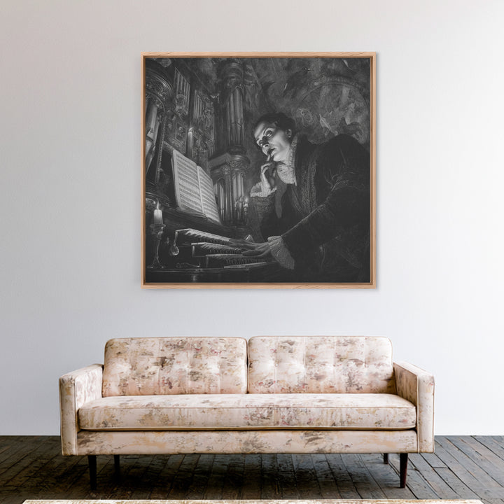 The Phantom Organist, Dark Symbolist Art, Square Wall Art, Dark Halloween Decor, Framed Canvas Print, Halloween Wall Art