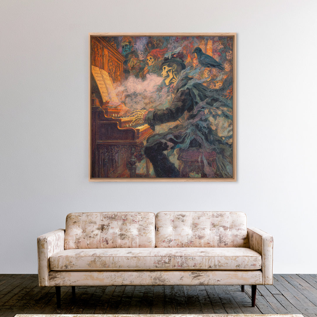 The Phantom Organist, Grotesque Carnival Art, Square Wall Art, Gothic Horror Wall Art, Framed Canvas Print, Halloween Wall Art