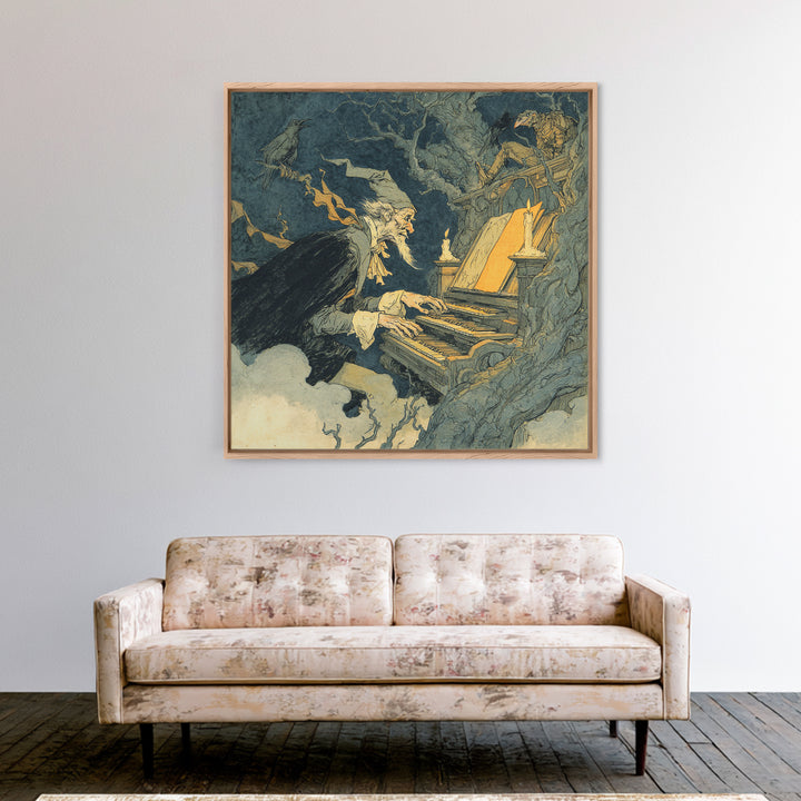 The Phantom Organist, Gothic Storybook Art, Square Wall Art, Dark Halloween Decor, Framed Canvas Print, Halloween Wall Art