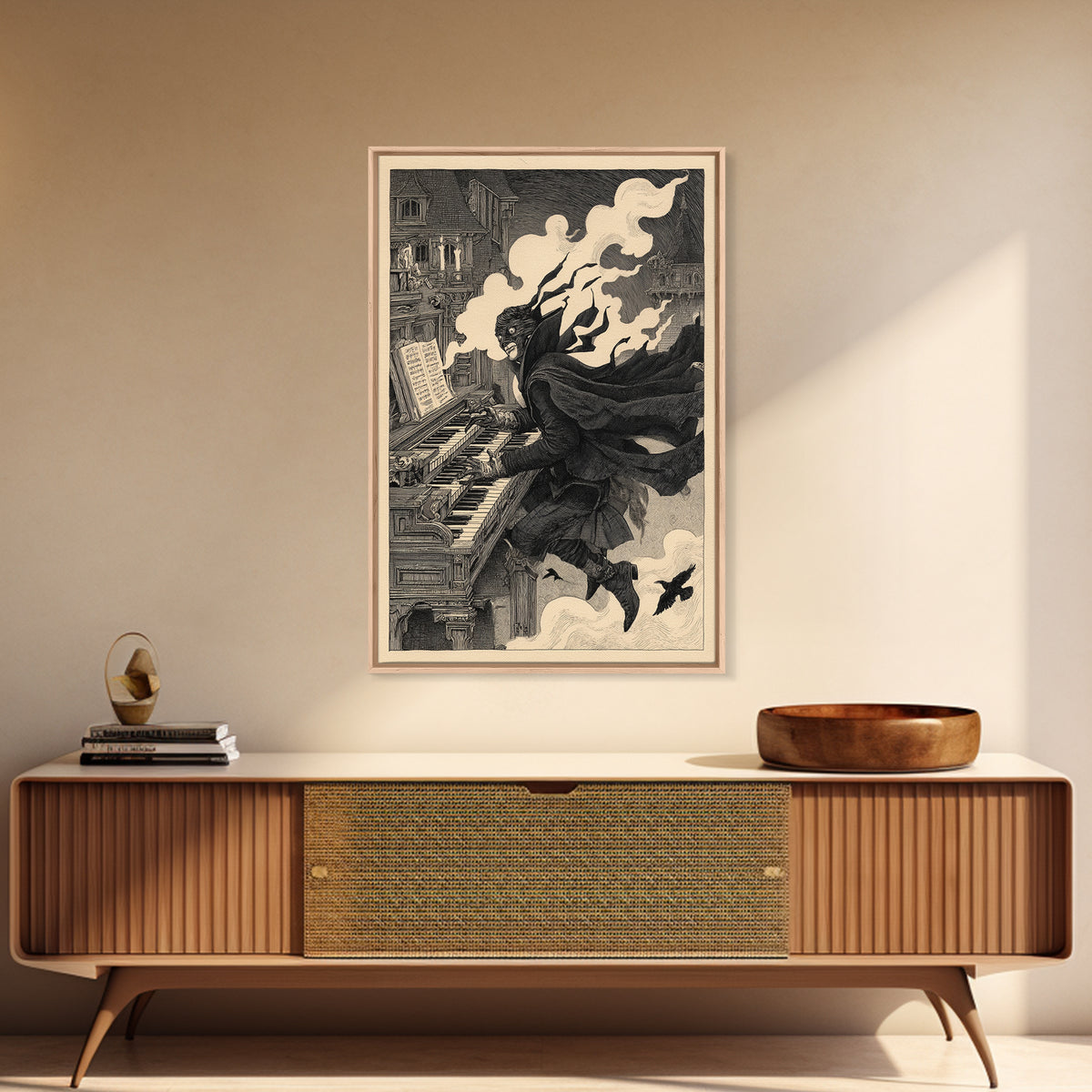 The Phantom Organist, Victorian Macabre Art, Vertical Wall Art, Gothic Horror Wall Art, Framed Canvas Print, Halloween Wall Art