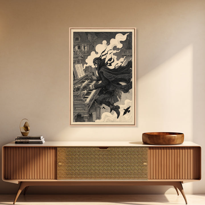 The Phantom Organist, Victorian Macabre Art, Vertical Wall Art, Gothic Horror Wall Art, Framed Canvas Print, Halloween Wall Art