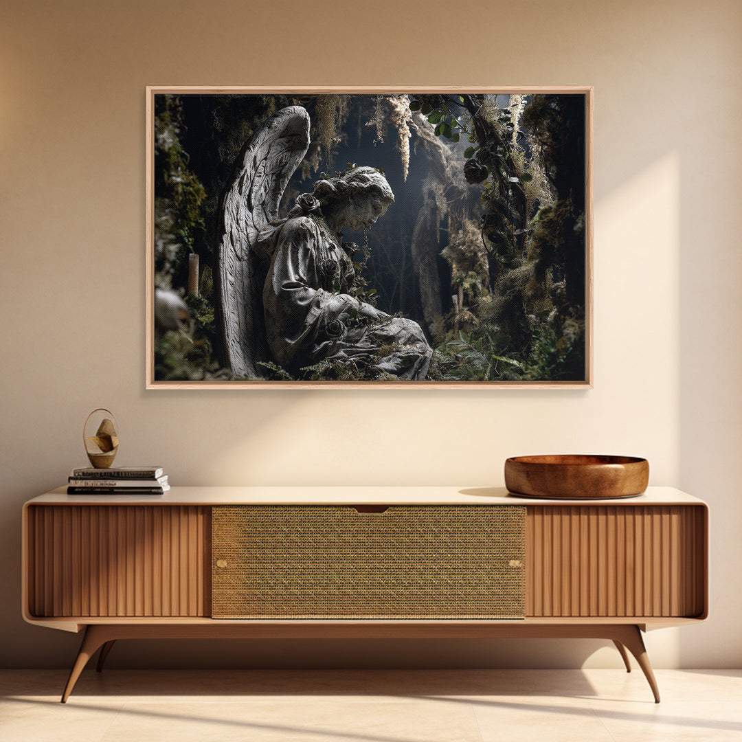 The Weeping Cemetery Angel, Baroque Witchcraft Art, Landscape Wall Art, Dark Halloween Decor, Canvas Print, Halloween Wall Art