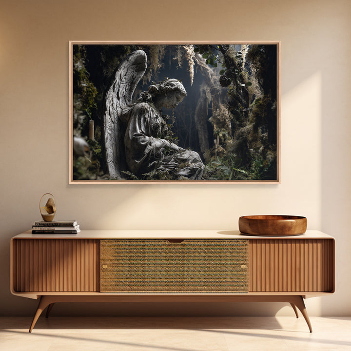 The Weeping Cemetery Angel, Baroque Witchcraft Art, Landscape Wall Art, Dark Halloween Decor, Canvas Print, Halloween Wall Art