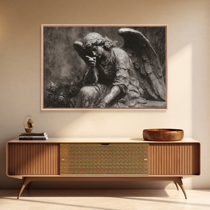 The Weeping Cemetery Angel, Symbolist Dream Art, Landscape Wall Art, Dark Fantasy Wall Art, Canvas Print, Halloween Wall Art