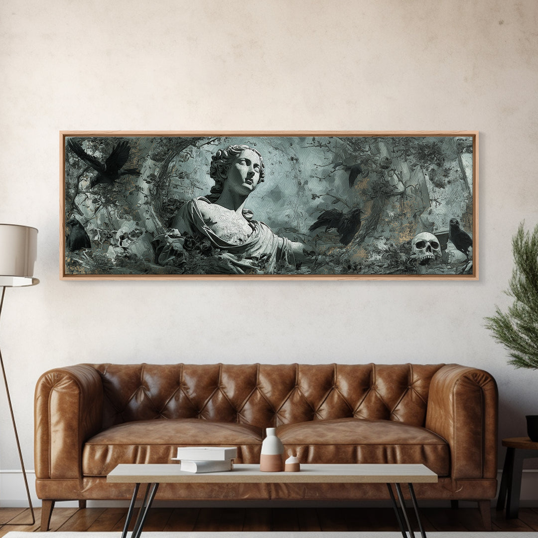 The Weeping Cemetery Angel, Decadent Gothic Art, Extra Wide Wall Art, Macabre Wall Art, Canvas Print, Halloween Wall Art