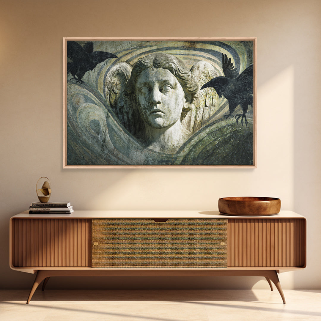 The Weeping Cemetery Angel, Expressionist Gothic Art, Landscape Wall Art, Dark Halloween Decor, Canvas Print, Halloween Wall Art