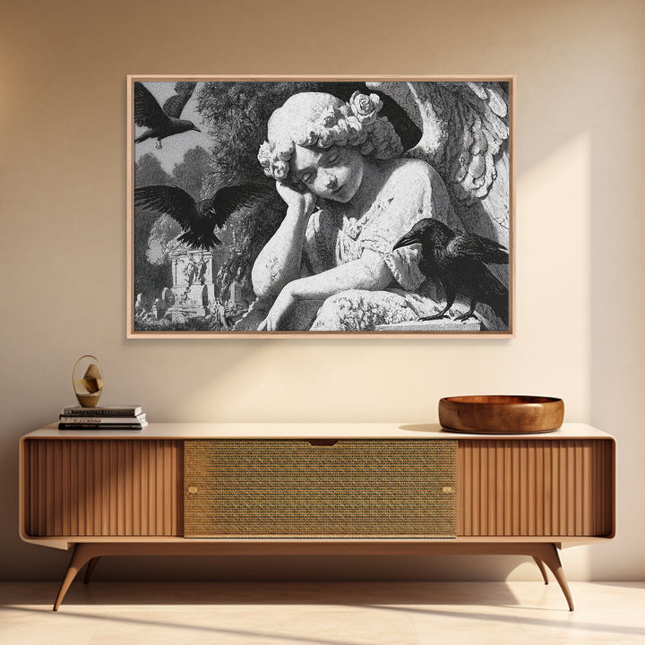 The Weeping Cemetery Angel, Victorian Macabre Art, Landscape Wall Art, Dark Fantasy Wall Art, Framed Canvas Print, Halloween Wall Art