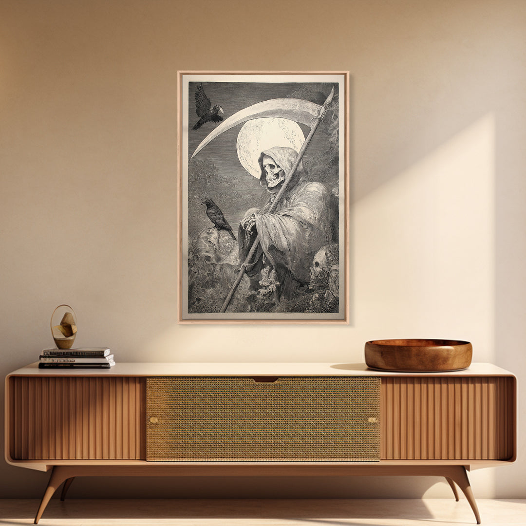 The Fog-Bound Reaper, Renaissance Engraving Art, Vertical Wall Art, Gothic Horror Wall Art, Canvas Print, Halloween Wall Art