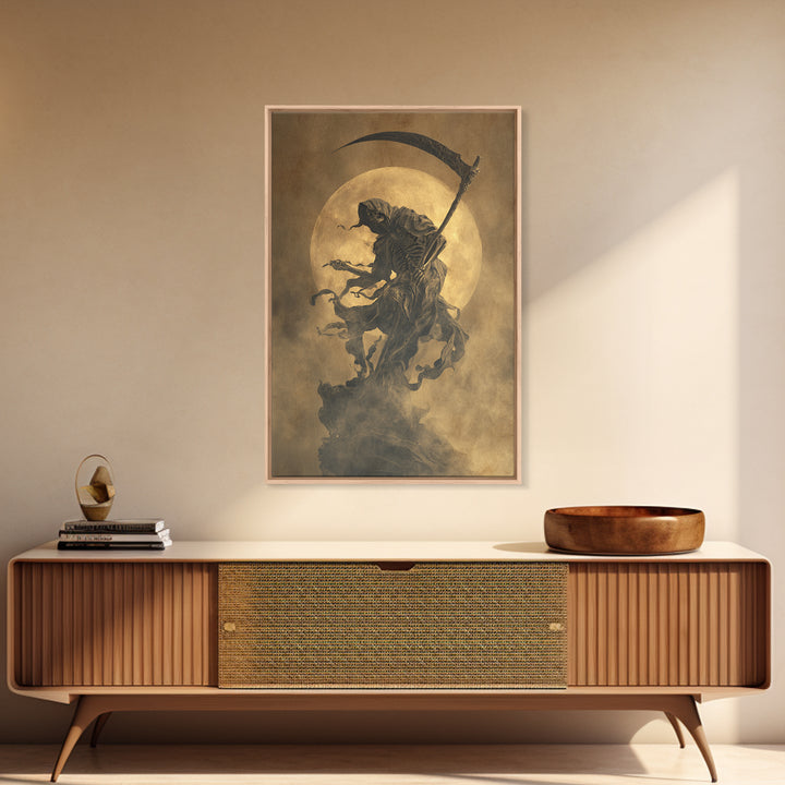 The Fog-Bound Reaper, Dark Romantic Horror Art, Vertical Wall Art, Macabre Wall Art, Canvas Print, Halloween Wall Art, Halloween Decor