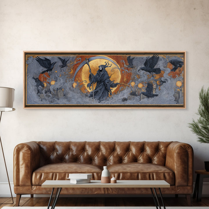 The Fog-Bound Reaper, Visionary Gothic Art, Extra Wide Wall Art, Dark Fantasy Wall Art, Framed Canvas Print, Halloween Wall Art
