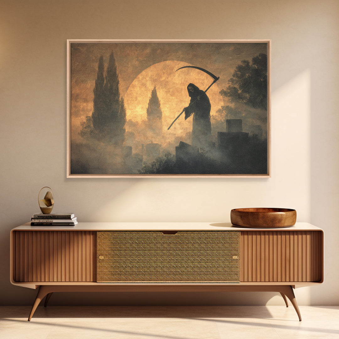 The Fog-Bound Reaper, Symbolist Gothic Landscape, Landscape Wall Art, Gothic Horror Wall Art, Framed Canvas Print, Halloween Wall Art