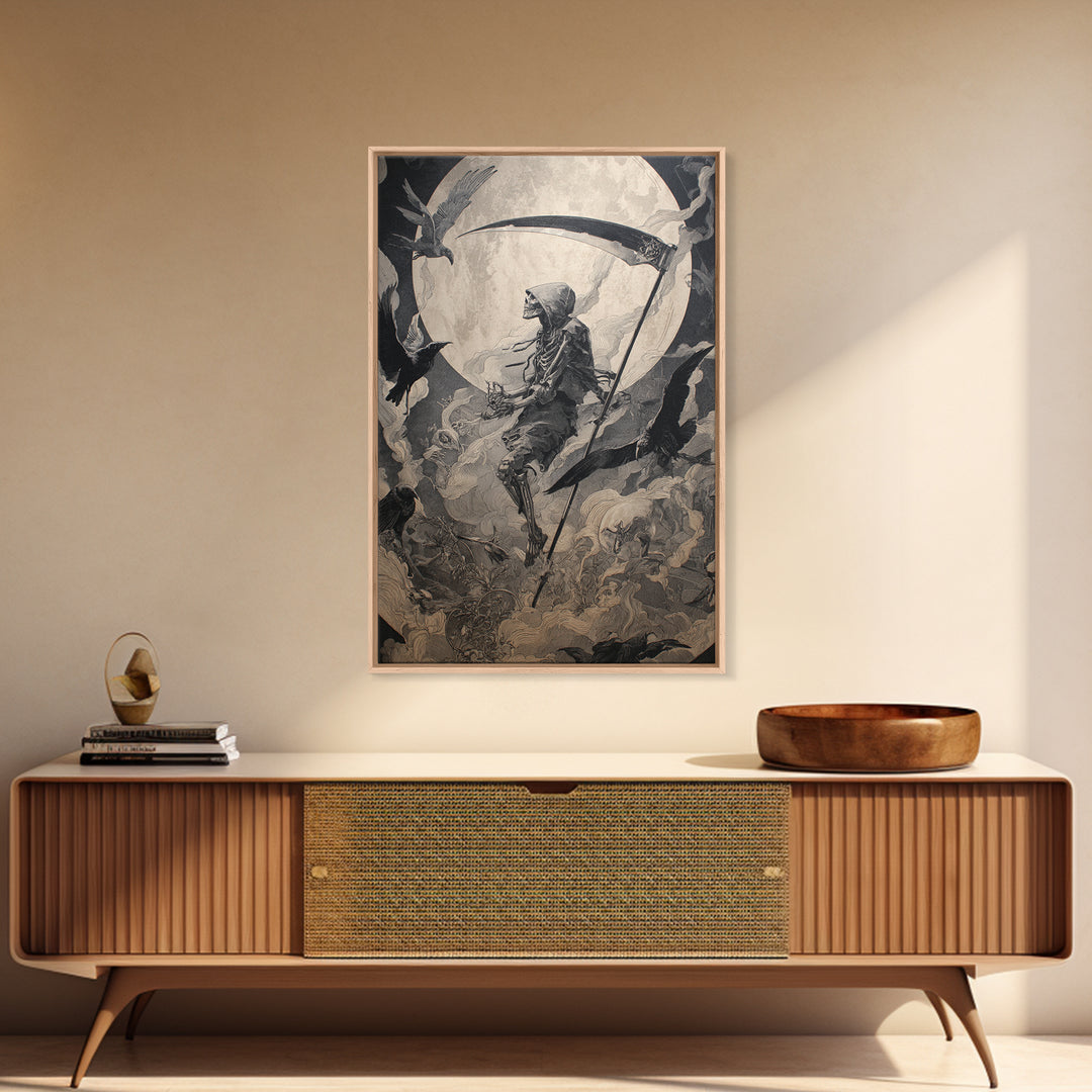The Fog-Bound Reaper, Ornate Symbolist Art, Vertical Wall Art, Gothic Horror Wall Art, Canvas Print, Halloween Wall Art