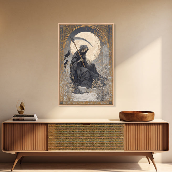 The Fog-Bound Reaper, Symbolist Death Art, Vertical Wall Art, Dark Halloween Decor, Canvas Print, Halloween Wall Art