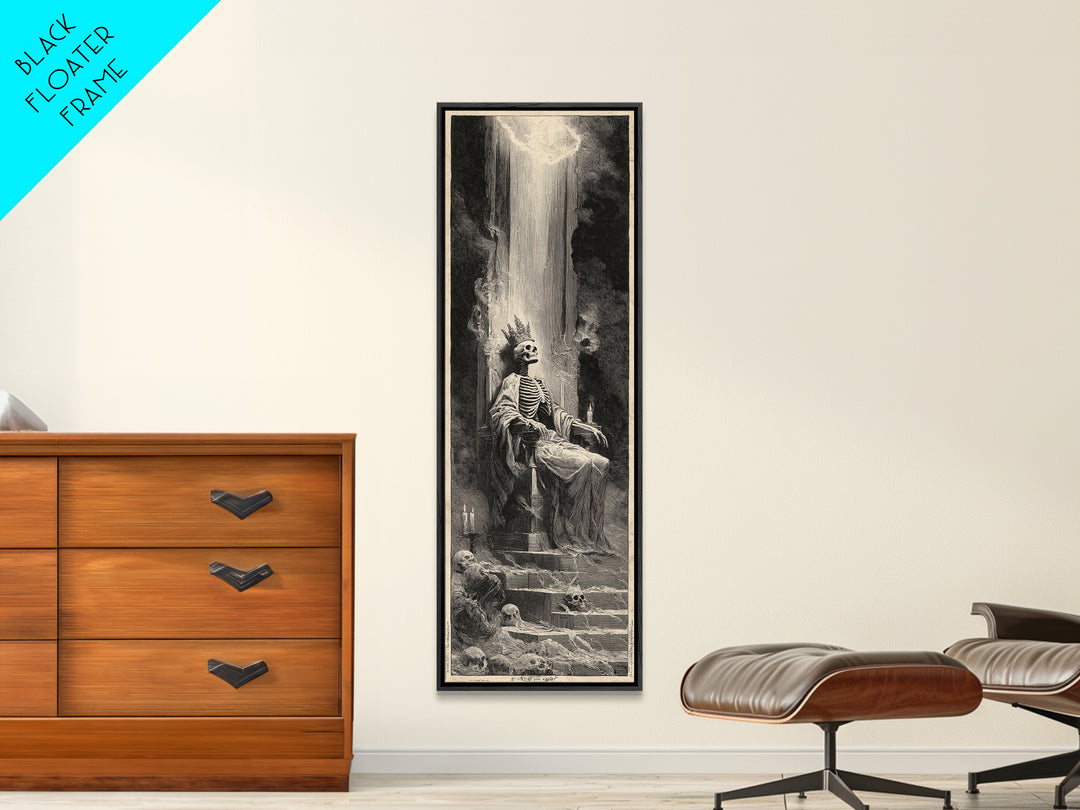 The Bone Queen, Gothic Engraving Art, Tall Narrow Wall Art, Dark Fantasy Wall Art, Framed Canvas Print, Halloween Wall Art