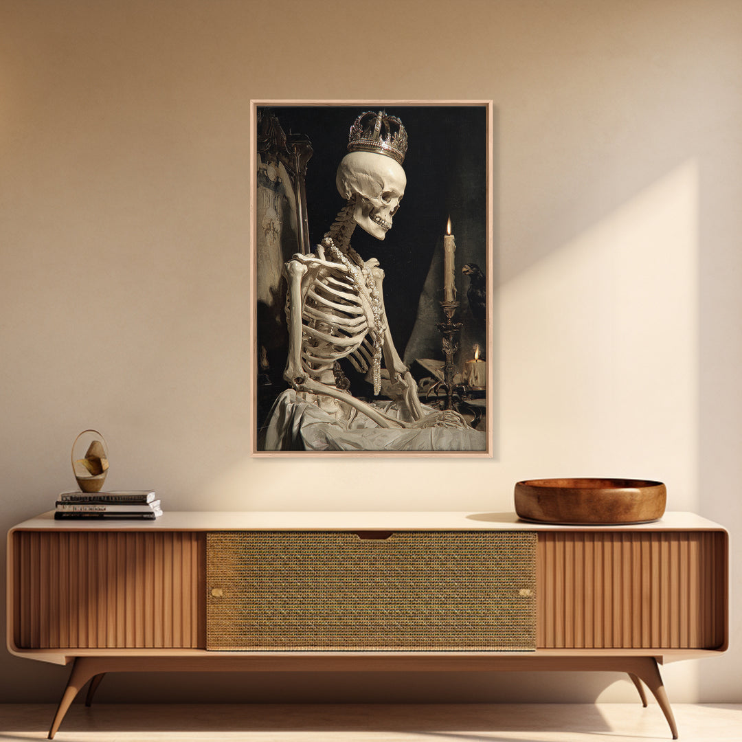 The Bone Queen, Dark Renaissance Art, Vertical Wall Art, Macabre Wall Art, Canvas Print, Halloween Wall Art