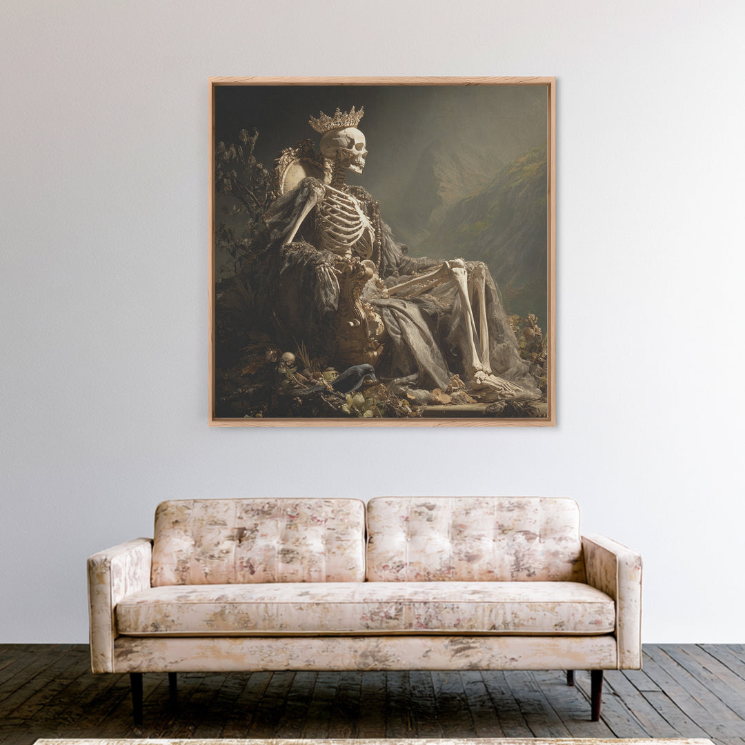 The Bone Queen, Baroque Witchcraft Art, Square Wall Art, Macabre Wall Art, Framed Canvas Print, Halloween Wall Art, Halloween Decor
