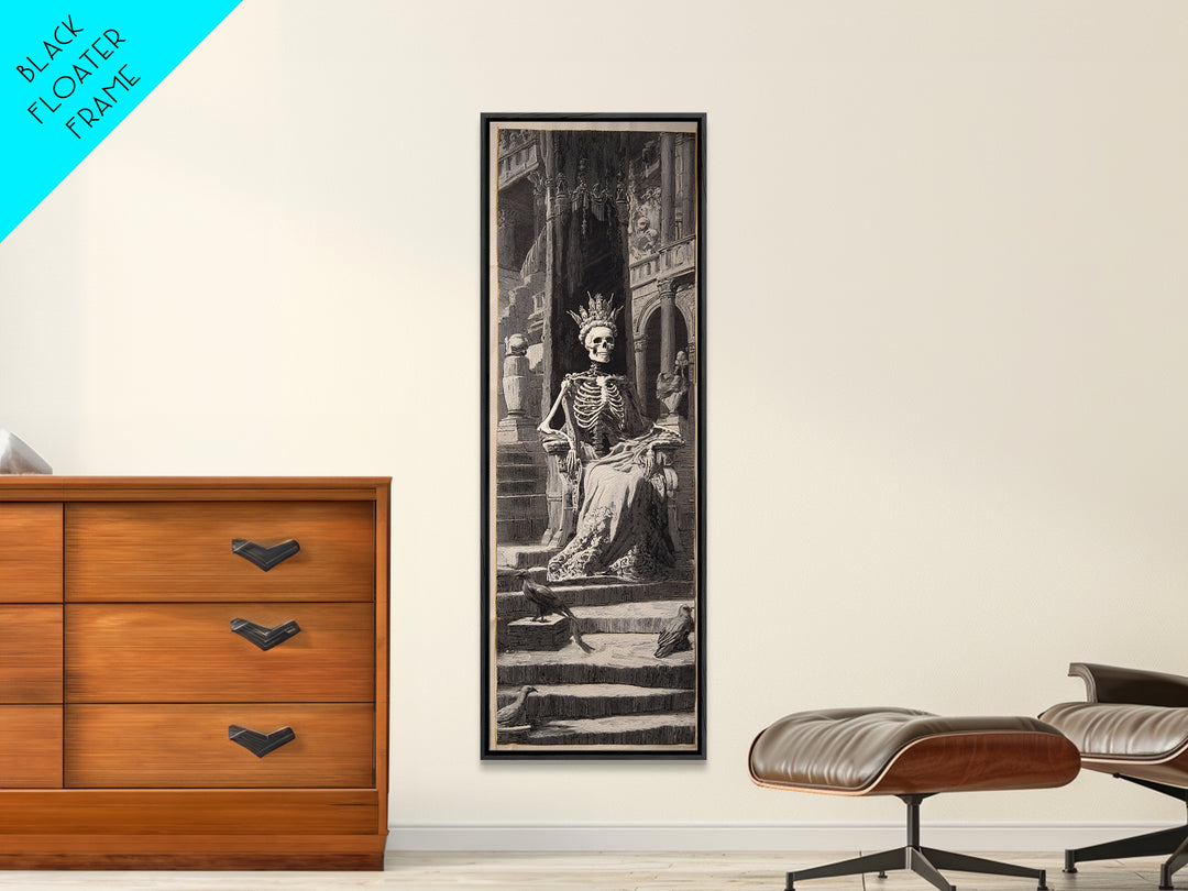 The Bone Queen, Architectural Etching Art, Tall Narrow Wall Art, Gothic Horror Wall Art, Canvas Print, Halloween Wall Art