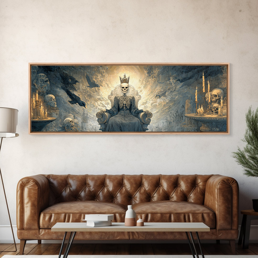 The Bone Queen, Expressionist Nightmare Art, Extra Wide Wall Art, Dark Halloween Decor, Framed Canvas Print, Halloween Wall Art