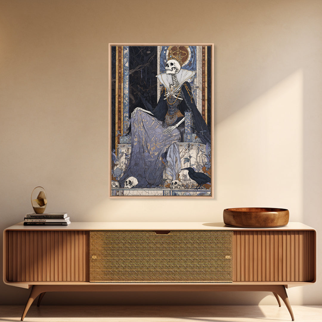 The Bone Queen, Stained Glass Gothic Art, Vertical Wall Art, Macabre Wall Art, Canvas Print, Halloween Wall Art, Statement Wall Art