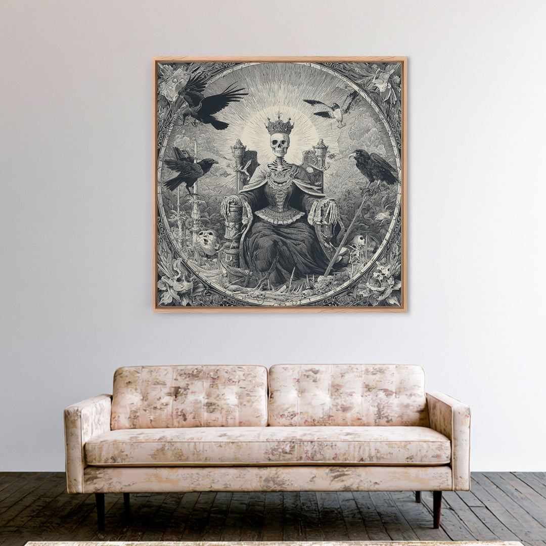 The Bone Queen, Macabre Folk Print Art, Square Wall Art, Dark Halloween Decor, Framed Canvas Print, Halloween Wall Art