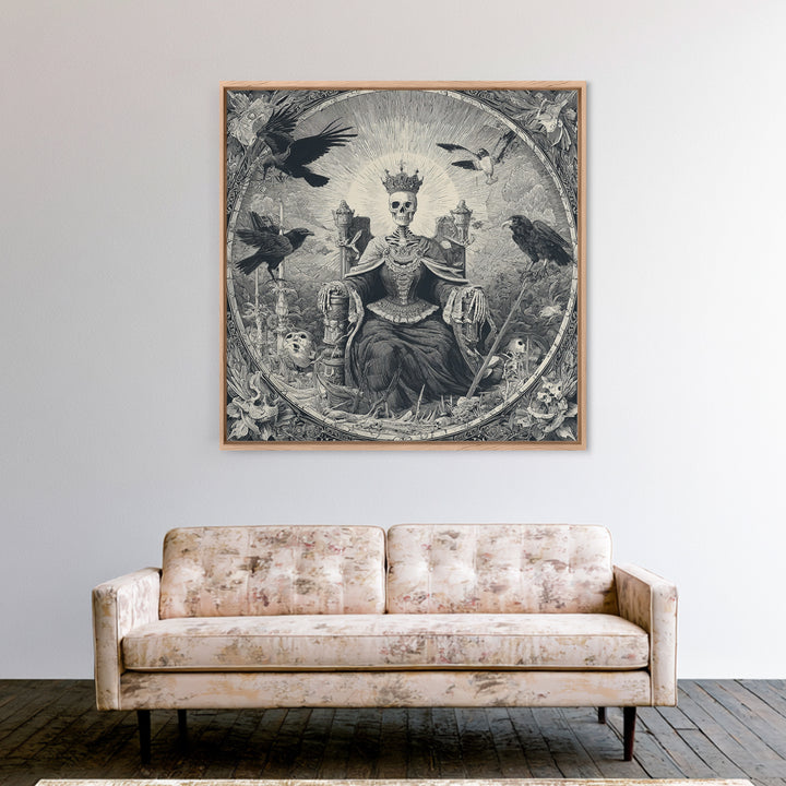 The Bone Queen, Macabre Folk Print Art, Square Wall Art, Dark Halloween Decor, Framed Canvas Print, Halloween Wall Art