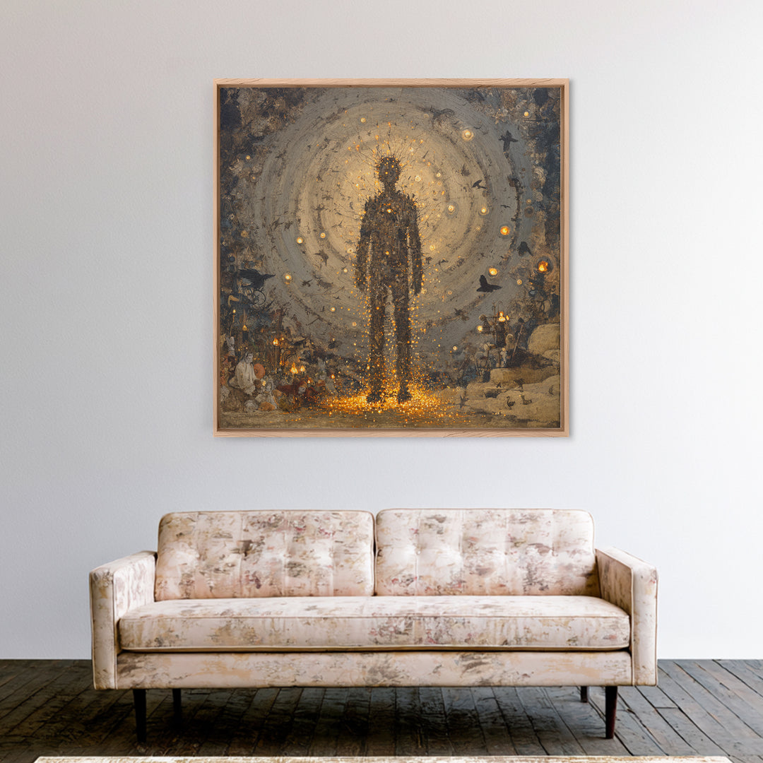 The Candlewax Man, Symbolist Dream Art, Square Wall Art, Dark Fantasy Wall Art, Framed Canvas Print, Halloween Wall Art