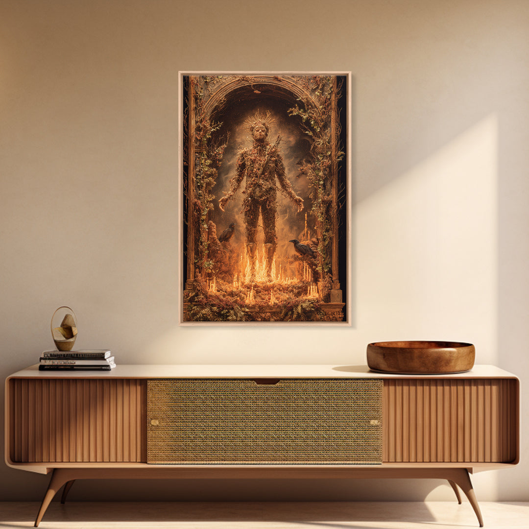 The Candlewax Man, Ornate Symbolist Art, Vertical Wall Art, Dark Halloween Decor, Framed Canvas Print, Halloween Wall Art