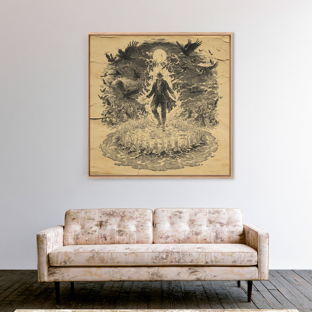 The Candlewax Man, Symbolist Etching Art, Square Wall Art, Dark Fantasy Wall Art, Framed Canvas Print, Halloween Wall Art