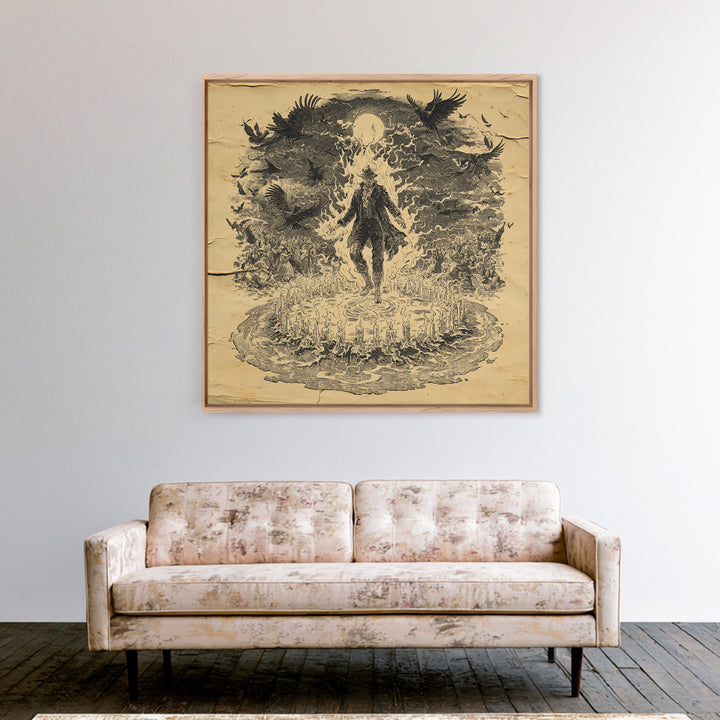 The Candlewax Man, Symbolist Etching Art, Square Wall Art, Dark Fantasy Wall Art, Framed Canvas Print, Halloween Wall Art