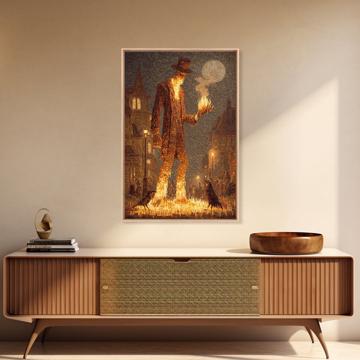 The Candlewax Man, Expressionist Gothic Art, Vertical Wall Art, Dark Halloween Decor, Framed Canvas Print, Halloween Wall Art