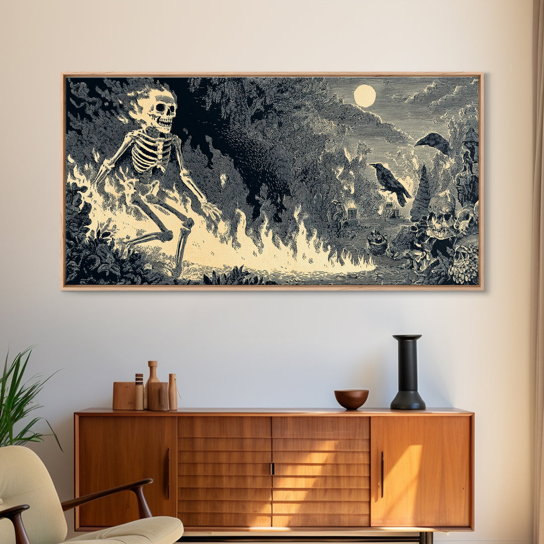 The Candlewax Man, Macabre Folk Print Art, Wide Panoramic Art, Dark Fantasy Wall Art, Canvas Print, Halloween Wall Art