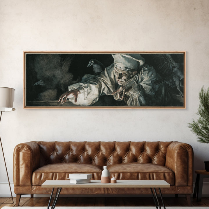 The Mirror Spirit, Dark Renaissance Art, Extra Wide Wall Art, Gothic Horror Wall Art, Framed Canvas Print, Halloween Wall Art