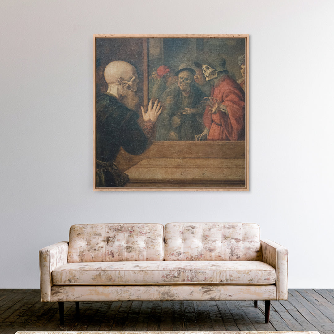 The Mirror Spirit, Danse Macabre Art, Square Wall Art, Dark Halloween Decor, Framed Canvas Print, Halloween Wall Art