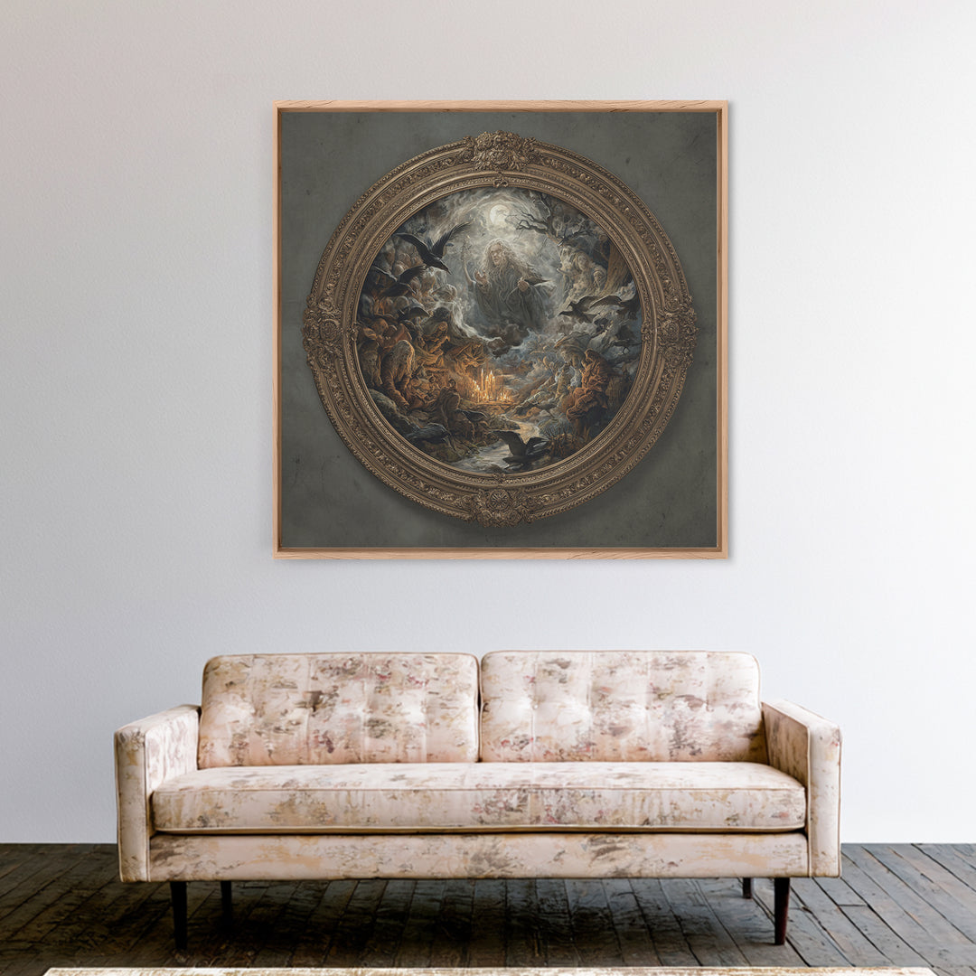 The Mirror Spirit, Baroque Witchcraft Art, Square Wall Art, Dark Fantasy Wall Art, Framed Canvas Print, Halloween Wall Art