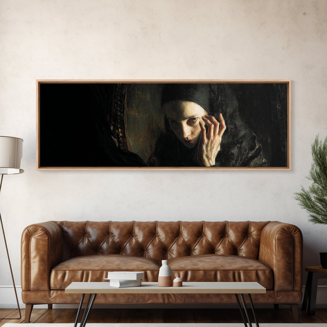 The Mirror Spirit, Dark Romantic Horror Art, Extra Wide Wall Art, Dark Fantasy Wall Art, Canvas Print, Halloween Wall Art