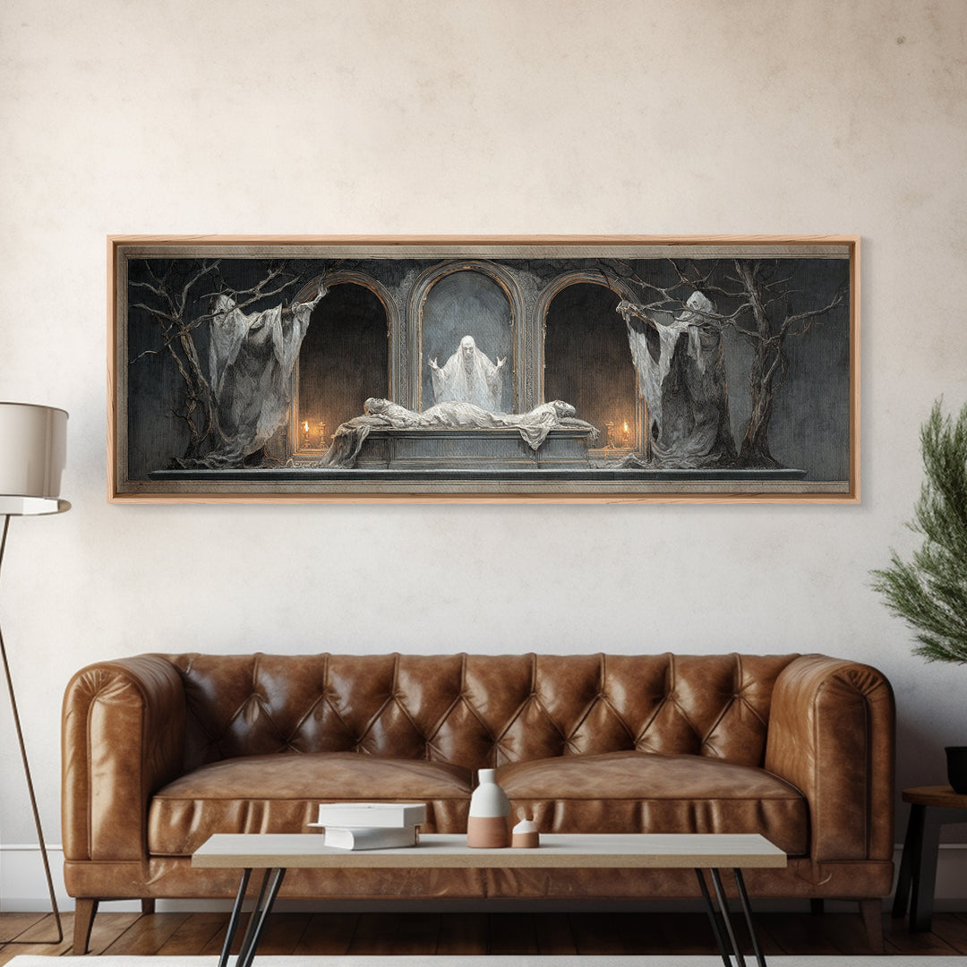 The Mirror Spirit, Gothic Nightmare Art, Extra Wide Wall Art, Dark Fantasy Wall Art, Canvas Print, Halloween Wall Art, Halloween Decor