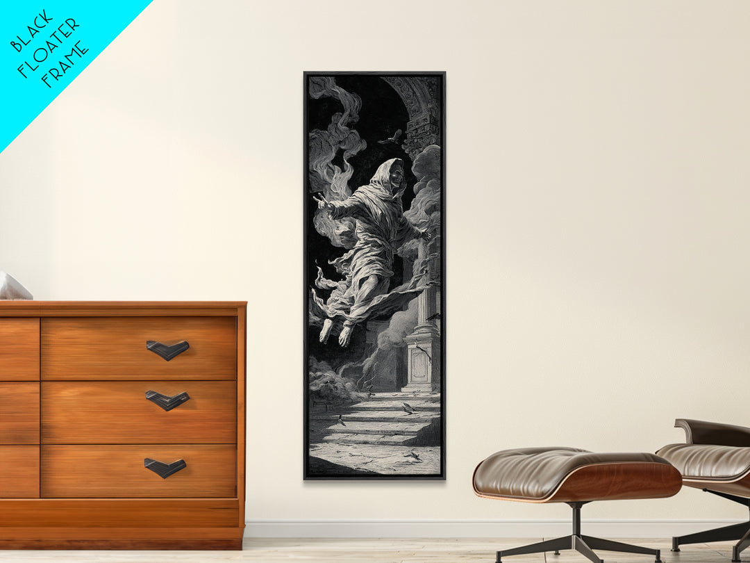 The Mirror Spirit, Architectural Etching Art, Tall Narrow Wall Art, Dark Halloween Decor, Canvas Print, Halloween Wall Art
