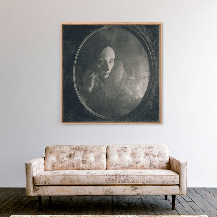 The Mirror Spirit, Symbolist Dream Art, Square Wall Art, Gothic Horror Wall Art, Framed Canvas Print, Halloween Wall Art