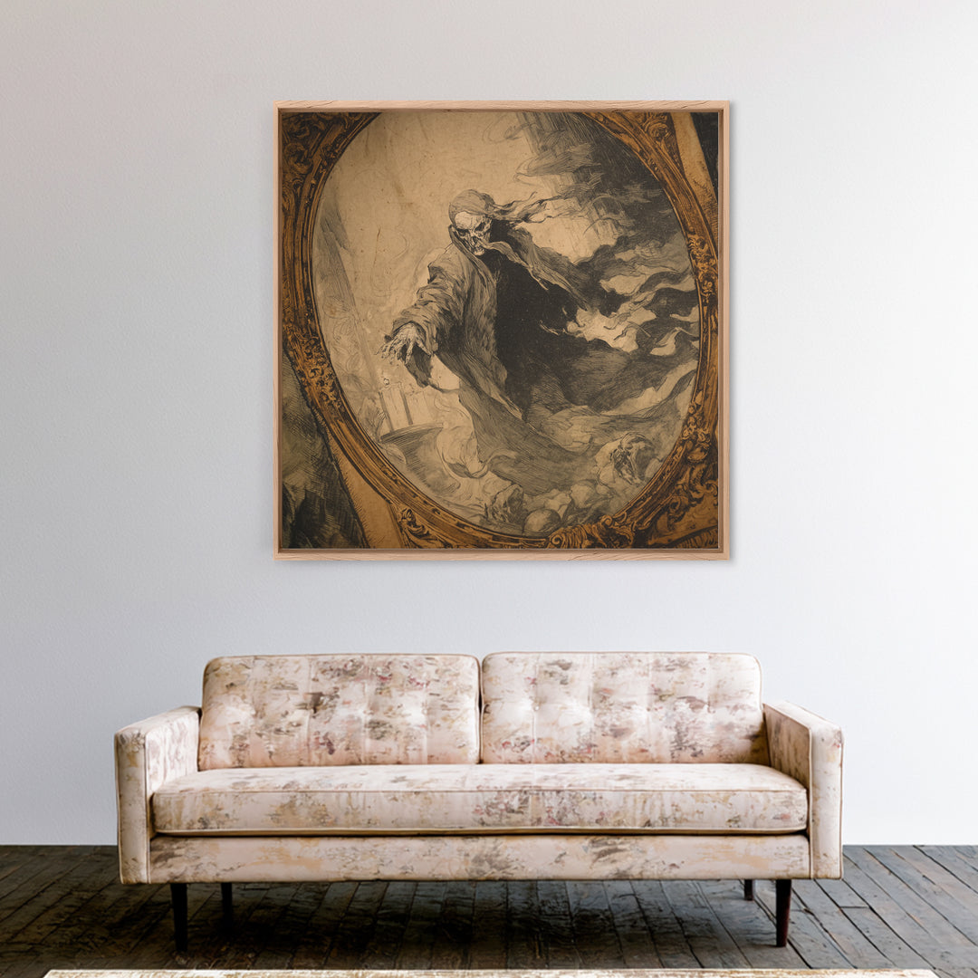 The Mirror Spirit, Decadent Gothic Art, Square Wall Art, Dark Halloween Decor, Framed Canvas Print, Halloween Wall Art
